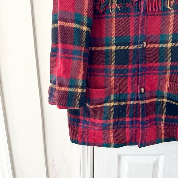 Liz Sport Vintage Red Scottish Tartan Plaid Fringe Trim Wool Boyfriend Blazer 10 - Picture 3 of 14